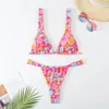 Kvinnors badkläder Fashion Flower Print Bikini Set Women 2024 Låg midja 2-delad baddräkt Sexig Thong Summer Beach Vacation Bathing Suit