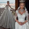 Bola luxuoso beading vestido de casamento vestidos modernos com decote em v lantejoulas rendas vestidos de noiva plus size até o chão robe de mariee s