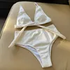 Kvinnors badkläder cikini-ribbed bikini för kvinnor tank bh hög midja i botten 2 bit baddräkt vanlig slips baddräkt sommar strandkläder