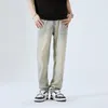 Mäns jeans höga mode nostalgisk trend retro gata lös rak all-matchande koreanska ungdomar elastiska byxor