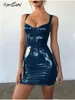 Casual Dresses Kontturi Fall Leather Sexy Party For Women 2024 Fashion Spaghetti Strap Backless Dress Black Bodycon Mini Female