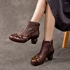 Boots Koznoy 5.5cm Genuine Leather Ankle Ladies Spring Luxury Heels Flats Woman Embossed Point Toe Designer Fashion Autumn Shoes
