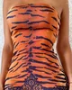 Casual Dresses Womens 2024 Summer Fashion Tiger Lace Print Bandeau ärmlös Bodycon Daily Mini Dress