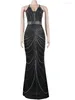 캐주얼 드레스 KRICESSEEEN SPARKLE BLACK RHINESTONE SHER MESH MESH MAXI 드레스 여름 고급 여성 칵테일 파티 유명 인사 복장