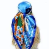 Halsdukar Summer Luxury 90x90cm Silk Hijab Design Beach Headscarf 2024 Women Sunscreen Fashion for Model Square Shawls