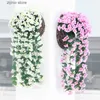 Faux Floral Greenery 1 piece of artificial violet vine plastic artificial flower wall hanging plant wisteria garden decoration Y240322