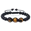 Pulseira de ametista ajustável pedra natural olho de tigre preto fosco pulseira para homens mulheres joias da moda