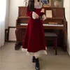 Casual Dresses Christmas Dress Vintage Lace Splicing Gold Velvet Red Long Elegant Thin Evening Chic och Simple 2024 Autumn