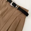 Skirts Streetwear Women Belt A-line Folds High Waist Solid Color Pleated Korean Style Anti-emptied Mini Skirt Summer Dropship