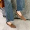 Chaussures habillées printemps / automne femmes mocassins en daim de mouton pour bout carré talon épais doux noir pompes peu profondes