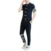 Tute da uomo Stile cinese Uomo Estate 2 pezzi / set Set di stampa patchwork Manica lunga con scollo a V T-shirt Pantaloni Set casual