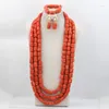 Necklace Earrings Set Luxury 4 Layers Full Coral Beads Real Beaded Wedding Jewelry Dubai African Party Costume Jewellery CNR727