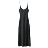 Casual Dresses TRAF Black Slip Dress Women 2024 Sexy Backless Midi Long Woman Clothing Sleeveless Party Night Club Summer