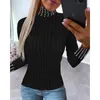 Kvinnors T -skjortor Autumn Winter Women Elegant Fashion Ribbed Shirt Y2K Chic Cloth Clothingwear Beaded High Neck Long Sleeve Top