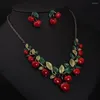 Collier Boucles D'oreilles Ensemble 1 Vintage Fruits Cerise Rouge Bijoux Chic Mariée