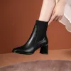 Buty dzianiny buty dla kobiet w stylu francuskim retro kwadratowy stóp do czaszki grube obcasy krótkie buty 2021 jesień nowe damskie buty zima
