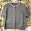 Damski projektantka marki CE CE Grey Cardigan krótki sweter z diamentową projektem inkrustacji, okrągły rękaw Sweter szczupły cienki top wczesny jesień nowy styl maniak