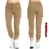 Women's Jeans Street clothing womens solid elastic waist cargo pants ultra-thin sports womens Trousers jogging multi pocket womens pants autumn clothingL2403