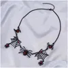 Pendentif Colliers Vintage gothique exagéré noir Spider Web collier pour femmes créatif Animal Halloween cadeau fête bijoux Drop Del Otumx