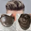 Toupees cavi naturali maschile microskin toupee marrone bionda grigio nero capelli umani super resissione pelle piena per pelle protesi capillare