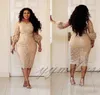 2019 Champagne Kant Moeder van de avondjurken Theelengte Lange mouw Plus Size Moeder van Bruidegom Formele Gelegenheidsjurk2849431