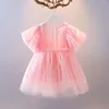 Robes pour petites filles, couleur unie, grand nœud en maille, épissure, Tutu mignon et doux, vêtements Pograph pour fête d'anniversaire, 1 mois à 3 ans