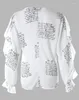 Женские футболки, элегантная блузка с оборками, топ с длинными рукавами и буквенным принтом, весна/лето 2024, последняя универсальная рубашка с v-образным вырезом