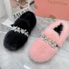 Casual Schuhe Grün Frauen Flache Kristall Faulenzer Winter Warme Nerz Pelz Espadrilles Damen Walking Fahren Zapatos Mujer Wohnungen