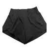 Damen-Shorts, sportliche Damenhose, breites Bein, hohe Taille, Sport, mit Taschen, für Laufen, Fitnessstudio, Workouts, elastischer Bund, solide