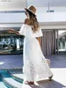 Grundläggande avslappnade klänningar Summer Womens White Dress 2023 Fashion Casual Beach Suit Flip Set New Bohemian Hippies Unique Long Dress Elegant Party Q240322