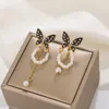 Boucles d'oreilles VIVILADY en alliage de perles, chaîne avec pompon, nœud papillon noir, bijoux pour femmes, mode Simple, doux, cadeau de fête, vente en gros