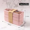 900ml Healthy Material Lunch Box 3 Layer Wheat Straw Bento Boxes Microwave Dinnerware Food Storage Container Lunchbox 240320