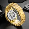 Missfox Full Diamond Hip Hop Party Automatic Hollow Out Mechanical Men's All Night Glow Watch