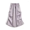 Skirts Maden Women Vintage Workwear A-line Multi-Pocket Tie Draw Pleat Skirt Mid-waist Loose Spring And Autumn Street Wear