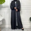 Etnik Giyim saten kimono Müslüman kadınlar maxi elbise Dubai Açık Abaya Eid Ramazan İslami Jalabiya Femme HARDIGAN Arap Robi Kaftan