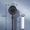 Nuovo nuovo 5 modalità testa turbo regolabile all'interno del filtro in cotone con arresto a un tasto set di tubi doccia per risparmio idrico con ventola