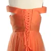 Partykleider Abendkleid Orange Tüllfalte Criss-Cross Schulterfrei Schnürung A-Linie Bodenlang Plus Size Damen YA003