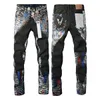 Men Purple Loose High Waist Ksubi Jean Ripped High Street Jeans Retro Paint Spot Patch Hole Denim Streetwear Silm Feet Micro Elastic Pants