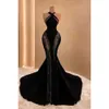 Halter Meerjungfrau Einfache Ballkleider Sexy Ärmellose Pailletten Spitze Formales OCN-Kleid Aso Ebi Abendkleider