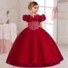 Lantejoulas crianças meninas elegante casamento pérola pétala menina vestido princesa festa beleza concurso sem mangas rendas tule 412 ano 240309