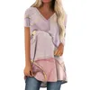 T-shirt da donna Moda estiva con scollo a V Casual sfumato stampato Top a maniche corte allentato T-shirt da donna 2024