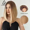 Wigs Short Straight Bob Synthetic Wigs with Bangs for Women Ombre Brown to Blonde Wig Cosplay Party Daily Heat Resistant Fiber Hair