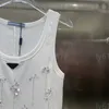 Designer Tank Top Women Vest Summer Luxury High Quality Crystal Chain Brodery Beading Cotton Comfort Tshirt Letter Mönster Slim Temperament Beach Wear