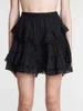 Vita eller svarta shorts kjolar kvinnor ruffles holllow ut elastiska midjor a-line kvinnliga shorts sommar 240314
