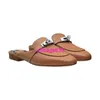 Mules Sandaler Half Head Loafers Leather Slippers 2024 Springsummer New Cowhide Low Heel Round Huvudmetall Buckle Bakband Bakre luft Cool Tug Wom har logotyp HBTQ32