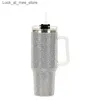 Mugs 1200ML 40oz Diamond Cup Drum Insulated Drum with Handle Cover Stainless Steel Coffee Drum Termos Cup 2023 Q240322