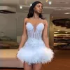 Party Dresses White Beading Feathers Short Prom For Women 2024 Pearls Mini Length Cocktail Gowns Black Girls Birthday Dress