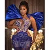 Ebi Royal Aso Arabic Blue Prom Dresses Beaded Crystals Sheath Evening Formal Party Second Reception Birthday Engagement Gowns Dress ZJ