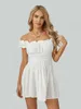 Vestidos casuais mulheres verão mini vestido branco cor sólida rio busto pescoço fora de ombro de ombro buff a-line high streetwear y2k