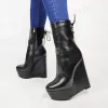 Stivali Seiihem Super Women Caving Platform Wedges Boots Teli Short Shorts Shoe Black Ladies Scarpe da donna Domani 43 44 47 50 52